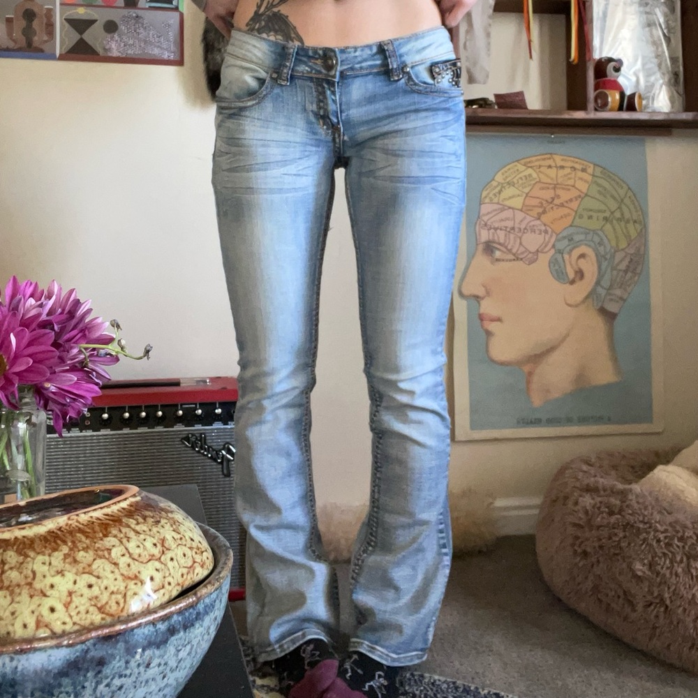 Antique Rivet Baby Blue Jeans with Leather and Stud detailing
